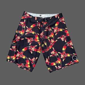 Rhythm 23" Shaka Long Boardshorts Size 36 Guc Black/Multi Y2K Style